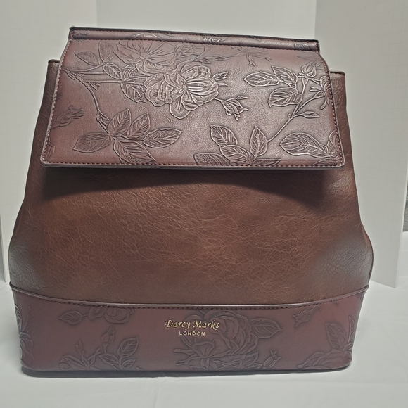 Darcy Marks London Handbags - Elegant Brown Floral Embossed Leather Backpack